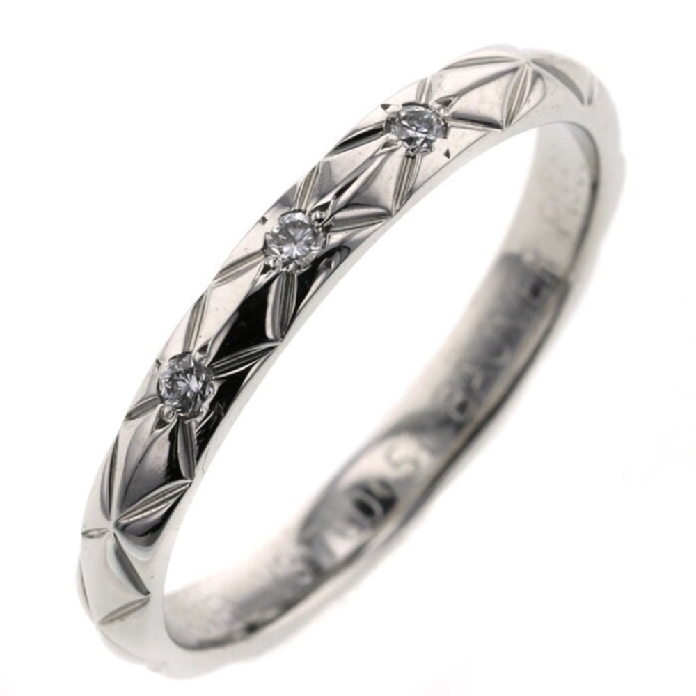 Auth CHANEL Platinum Diamond Matelasse Ring #51